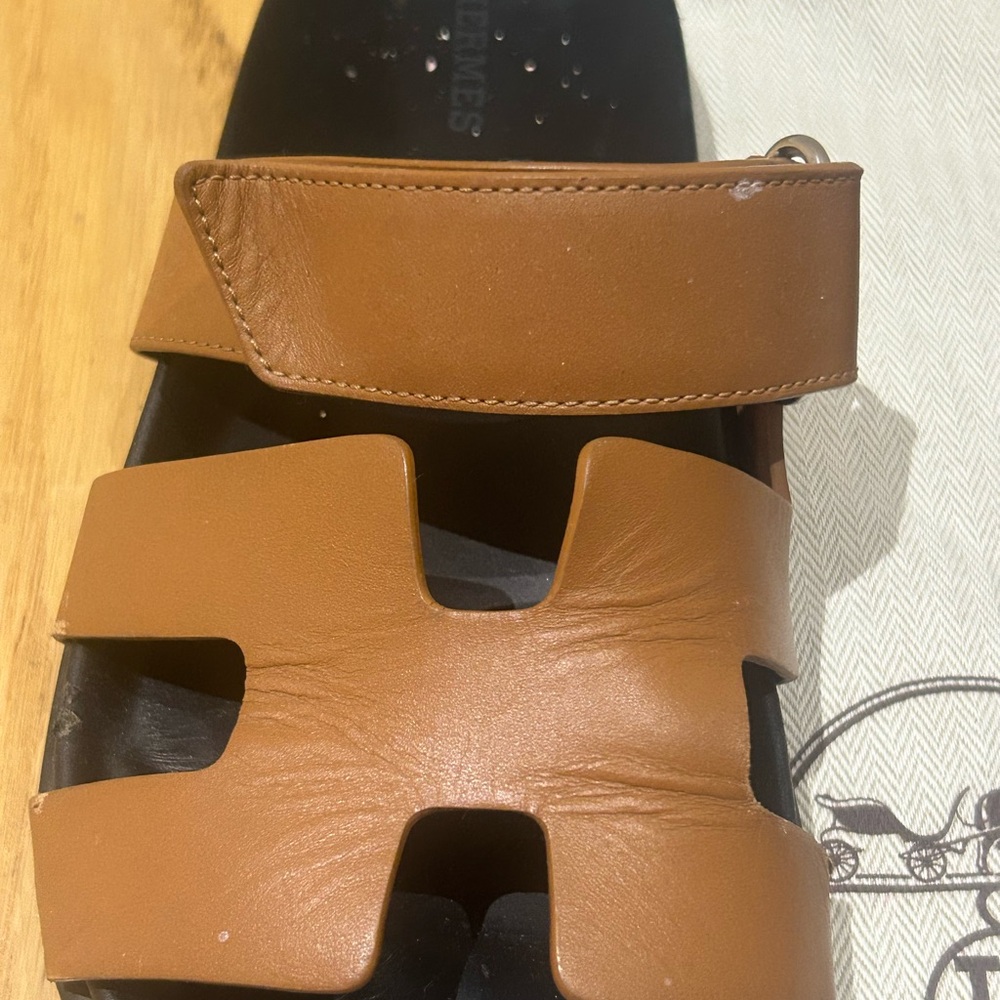 Women’s Hermes Tan and Black Sandals - Picture 6 of 12